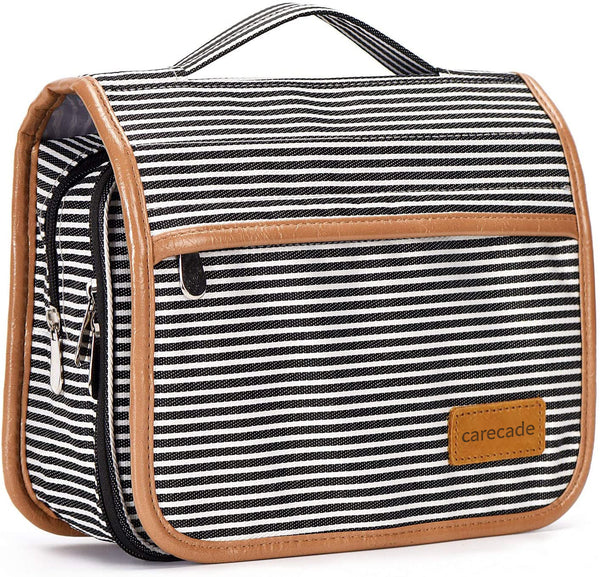 carecade Hanging Toiletry Bag, Travel Makeup Bag Cosmetic Organizer with Brush Holder Water-resistant